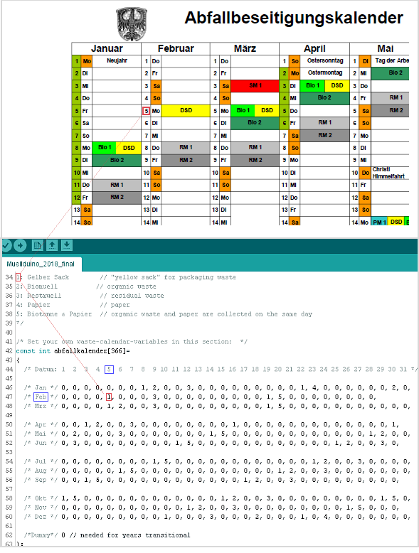 Abfall-Kalender in Array übertragen